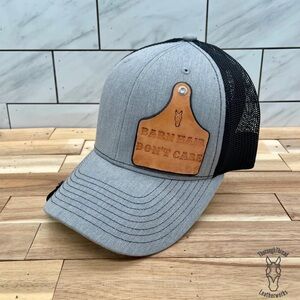 Gray and Black Trucker Hat with Leather Patch